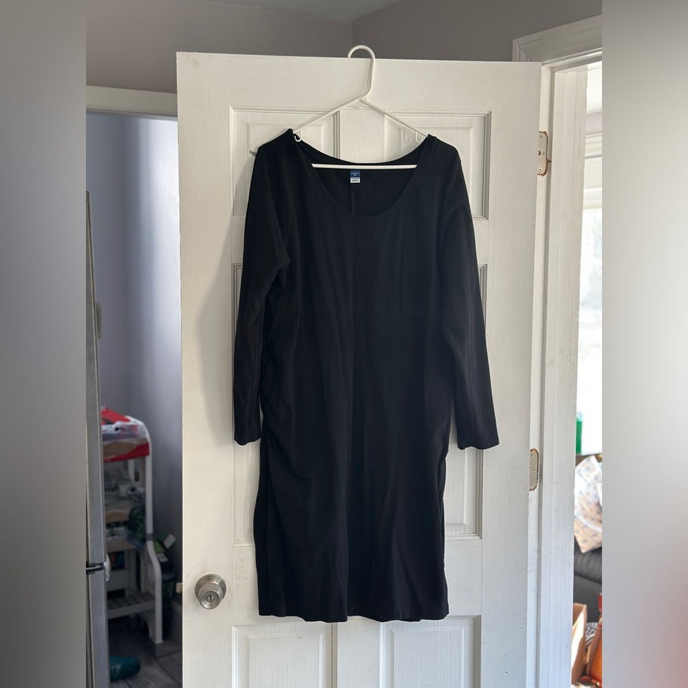 Old Navy Black Cotton Maternity Dress - Long Sleeve, Knee-Length, Size XXL
